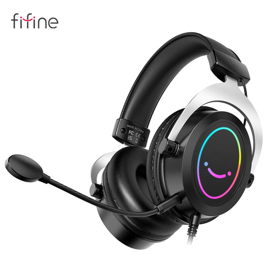 FIFINE Gaming Headpset with Dynamic RGB/MIC/In-line control,Ultra-Soft Memory Foam Ear Pads,for PC PS4 PS5 Xbox Laptops -H3
