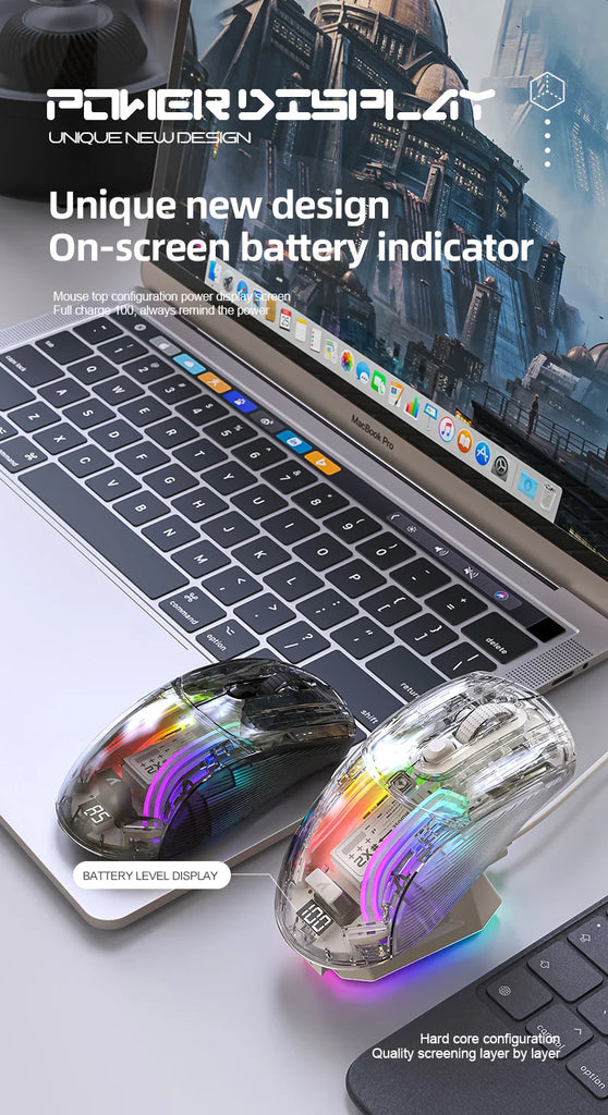 Attack Shark X2 Pro Magnetic Charging  Bluetooth Mouse, Tri-Mode , RGB Lights, Transparent, Battery Indicator, Computer Phone