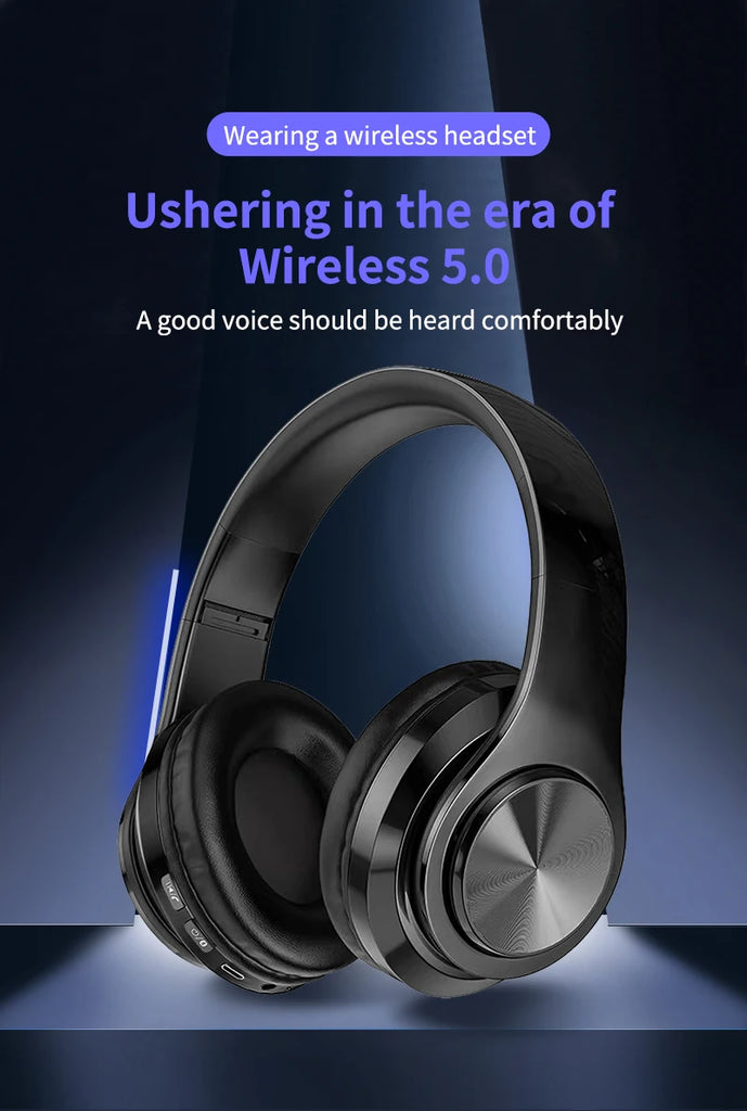 Wireless Bluetooth 5.0 Headphone With Microphone On-Ear Headset Stereo Sound Earphones Sports Gaming Foldable Headphones