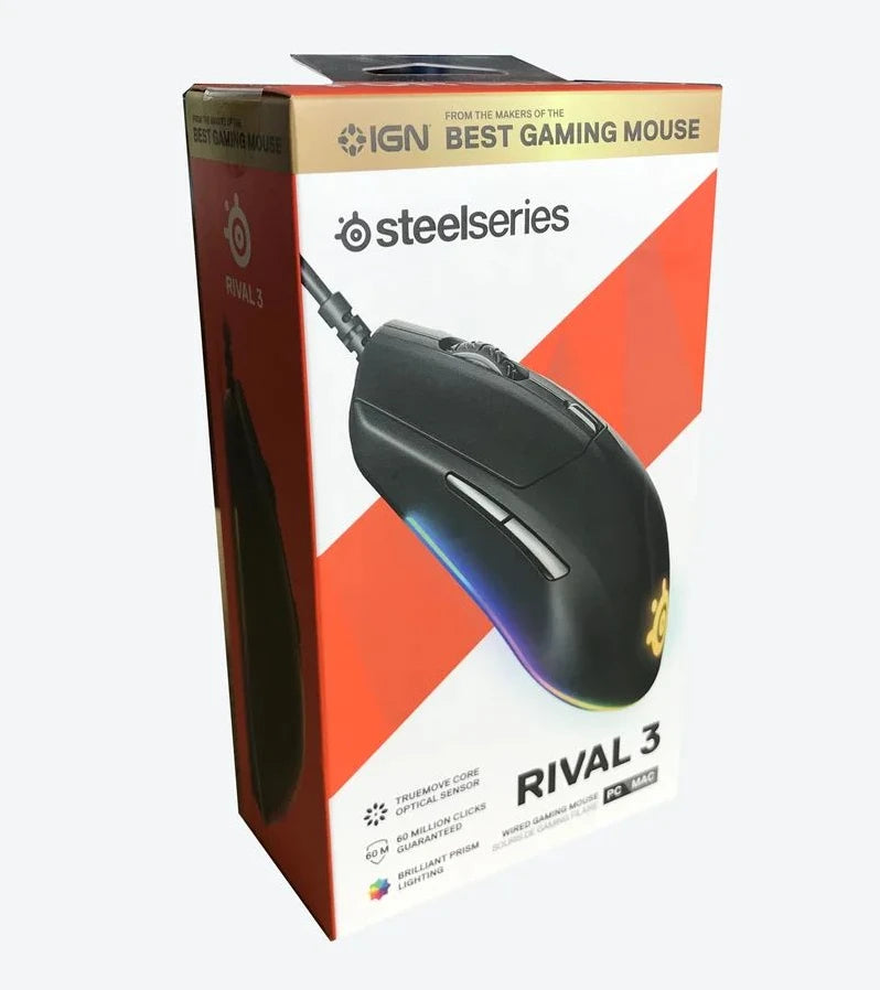 SteelSeries Rival 3 Gaming Mouse - 8,500 CPI TrueMove Core Optical Sensor - 6 Programmable Buttons Brilliant Prism RGB Lighting