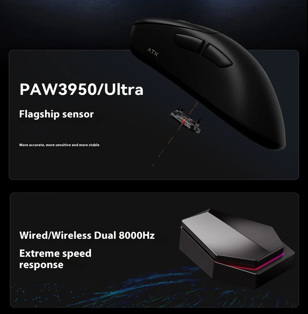 【Ready Stock】ATK Blazing Sky Z1 Ultra Wireless Mouse 8K Dual Mode PAW3950 Ultra Gaming Mouse Lightweight Low Delay E-sports