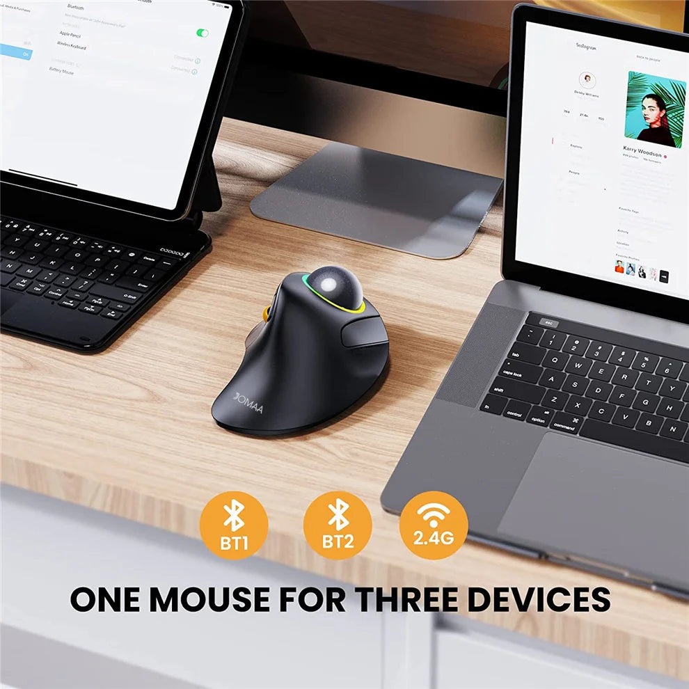 JOMAA RGB Backlit Wireless Trackball Mouse Wireless 2.4G Rechargeable Ergonomic Rollerball Gaming Mouse for Laptop Mac iPad Game