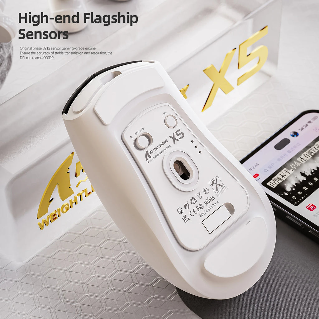 Attack Shark X5 Wireless Mouse Bluetooth Tri-Mode PAW3212 Sensor 4000DPI Optical RGB Mouse for PC Laptop Office Gaming
