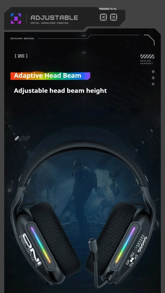 ONIKUMA Wireless Headphones RGB Lighting 2.4G Bluetooth Gaming Headset Active Noise Reduction Ultra Long Life for PC Gamer GT808