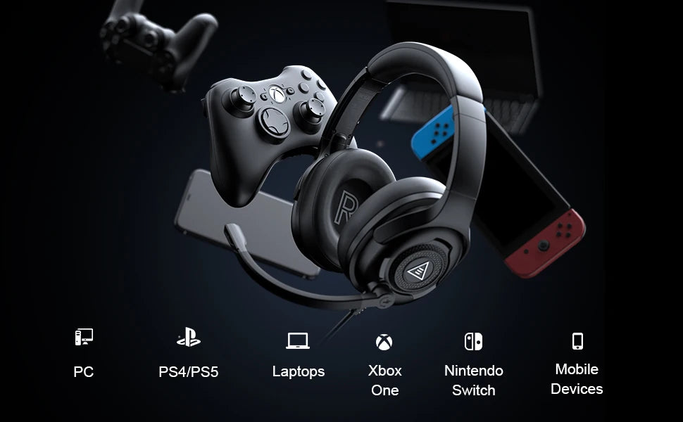 EKSA - E4 Gaming Headset with Microphone, 3.5mm Wired Headset Gamer, Dual Chamber Drivers Stereo Earphones, for PC/PS4/PS5/Xbox