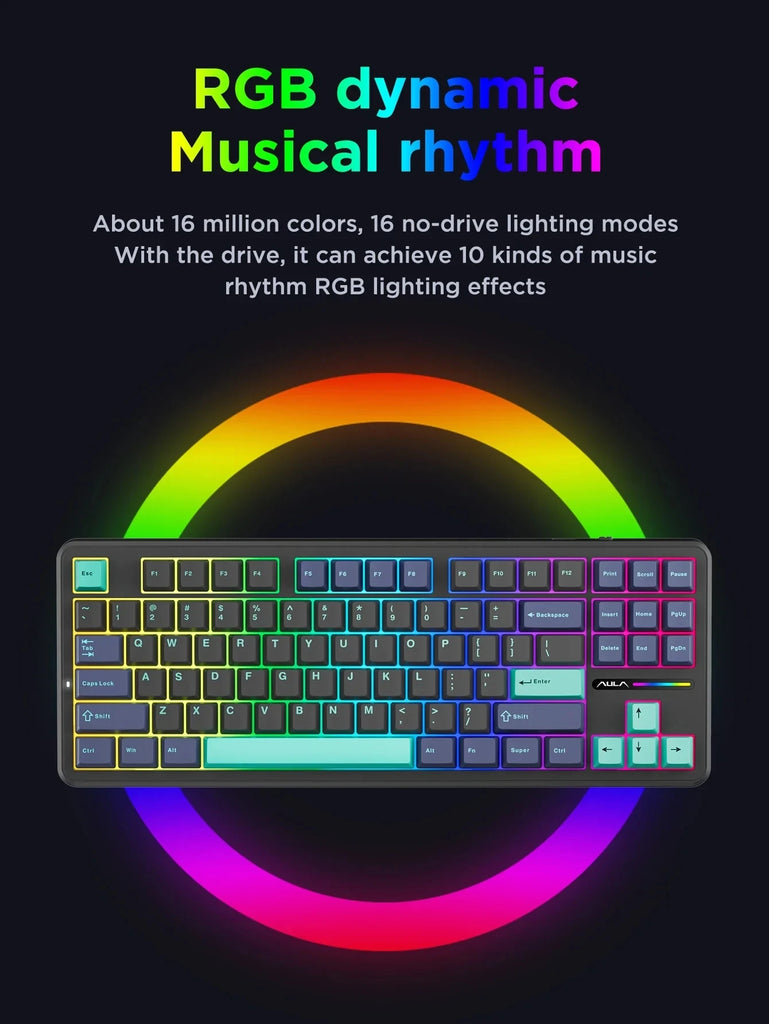 AULA F87Pro Mechanical Keyboard 2.4g/Usb/Bluetooth Tri Mode Wireless 87 Key 5 Layer Silencing Filling Suitable For Gaming+Typing