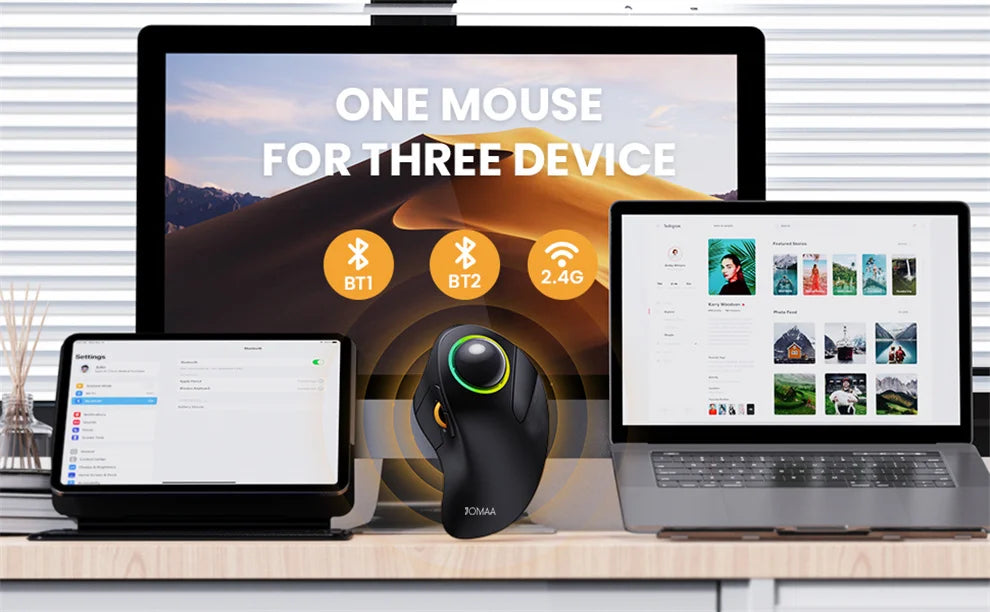 JOMAA RGB Backlit Wireless Trackball Mouse Wireless 2.4G Rechargeable Ergonomic Rollerball Gaming Mouse for Laptop Mac iPad Game