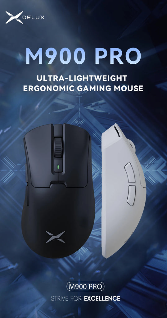 Delux M900Pro Ergonomic Wireless Gaming Mouse 8K PAW3395 Magnetic RGB Charging Dock Rechargeable Wired Mice  For Big Hand PC