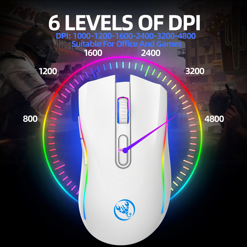 Rechargeable 2.4G Wireless RGB Gaming Mouse Ergonomic Gaming Backlit Mice for Laptop PC