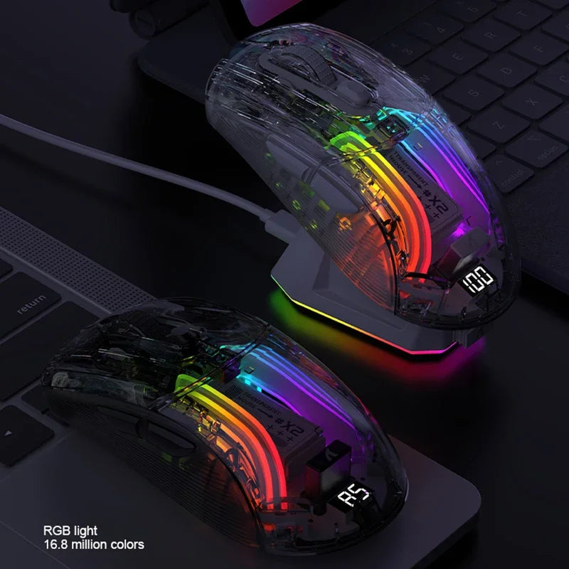 Attack Shark X2 Pro Magnetic Charging  Bluetooth Mouse, Tri-Mode , RGB Lights, Transparent, Battery Indicator, Computer Phone