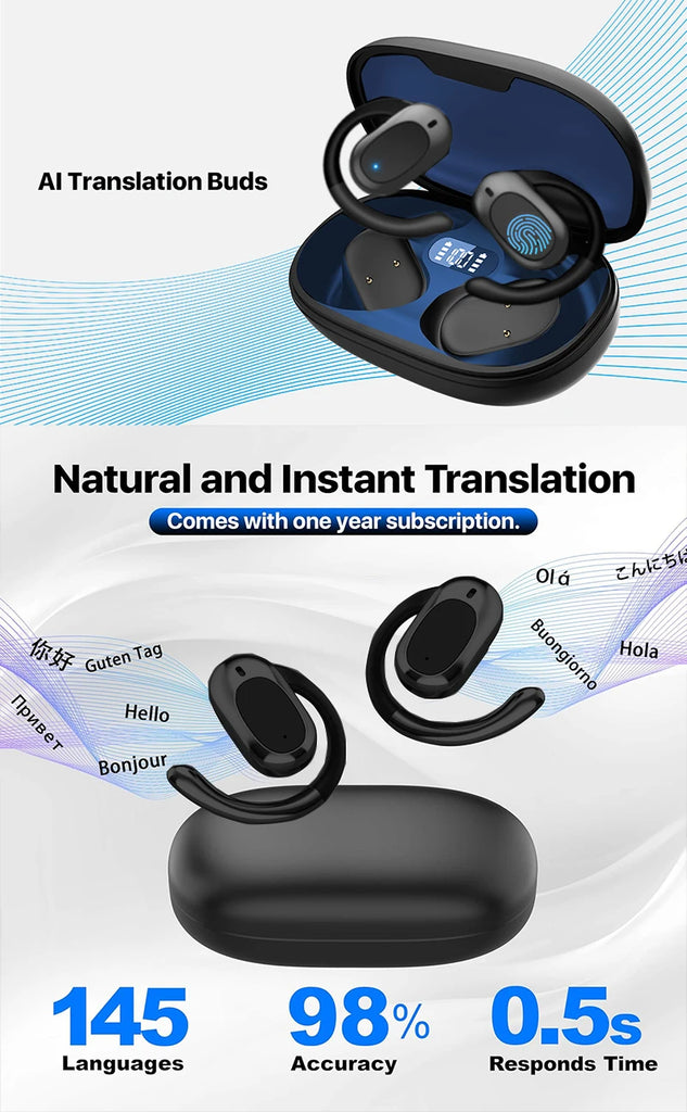 AI Language Translator Earbuds 3 in 1 Accents Translator Earphone Real Time 144 Languages Accents for Travel Business Learning