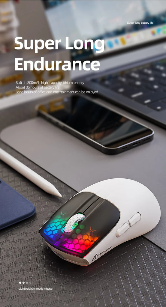 Attack Shark X5 Wireless Mouse Bluetooth Tri-Mode PAW3212 Sensor 4000DPI Optical RGB Mouse for PC Laptop Office Gaming