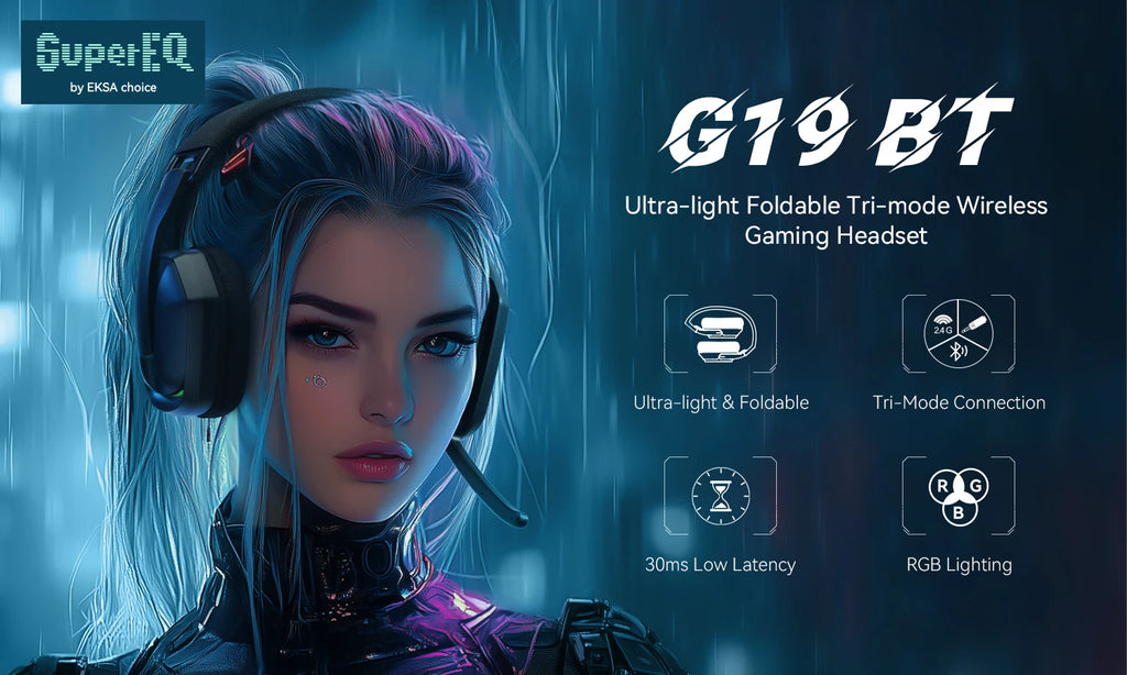 SuperEQ G19BT 2.4GHz Wireless Gaming Headphones Ultra-light Bluetooth 5.4 Headset Gamer with Mic for PC/PS5/Xbox By EKSA Choice
