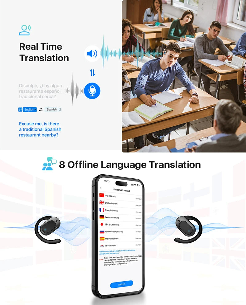 AI Language Translator Earbuds 3 in 1 Accents Translator Earphone Real Time 144 Languages Accents for Travel Business Learning
