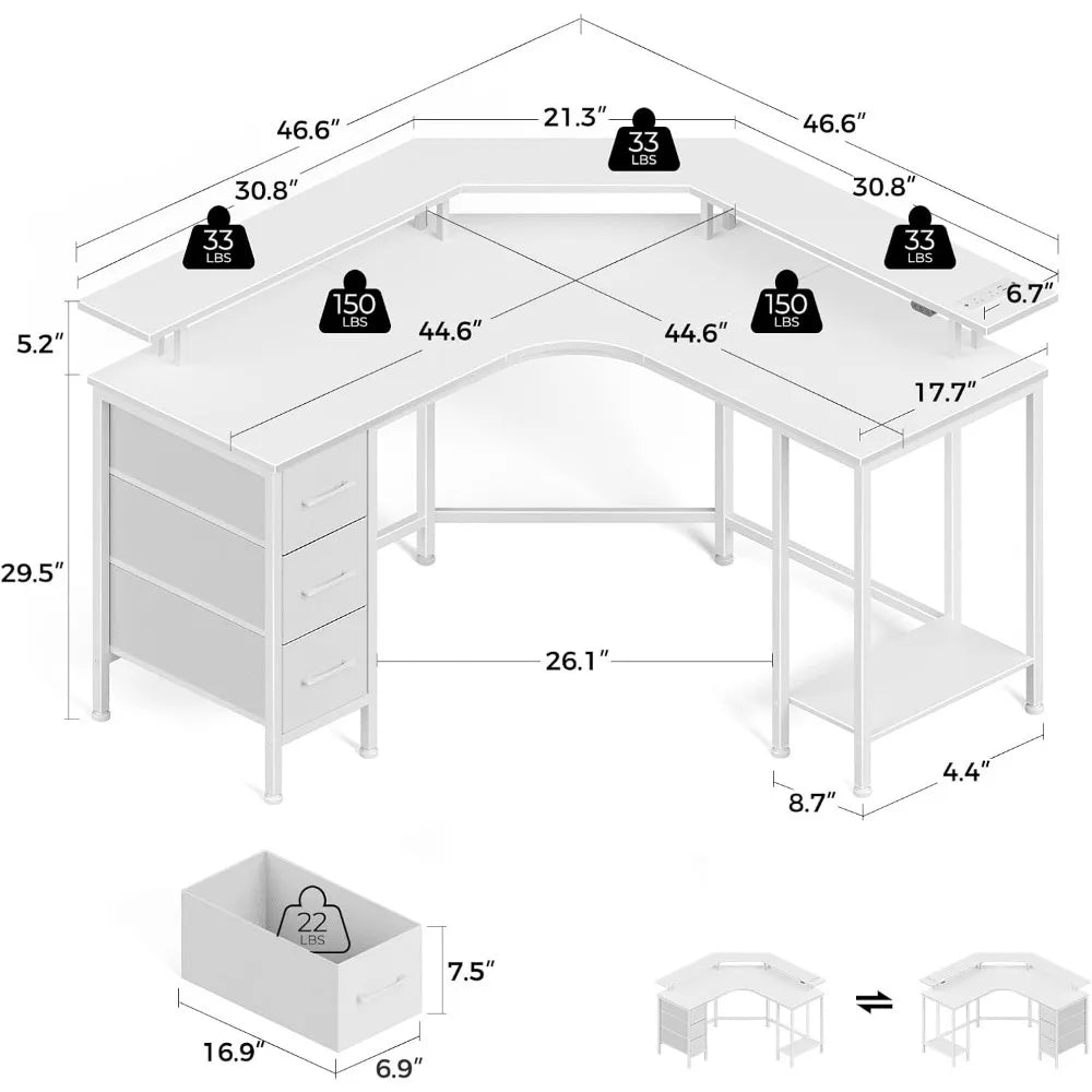 Computer Desk, Reversible Gaming Desk with Storage Shelves, Corner Desk with Monitor Stand