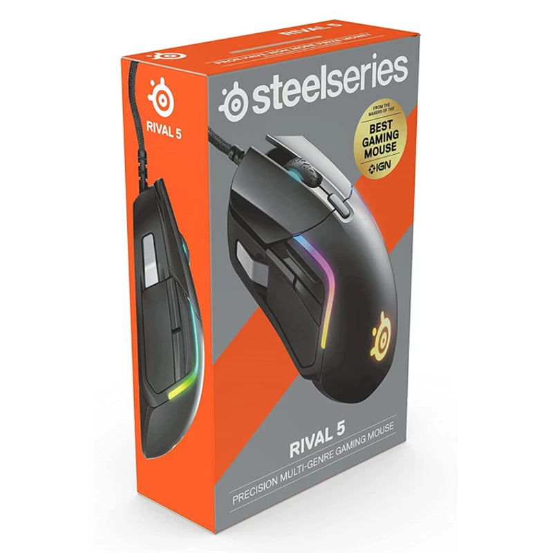 SteelSeries Rival 5 Gaming Mouse with PrismSync RGB Lighting and 9 Programmable Buttons 18000 CPI TrueMove Air Optical Sensor