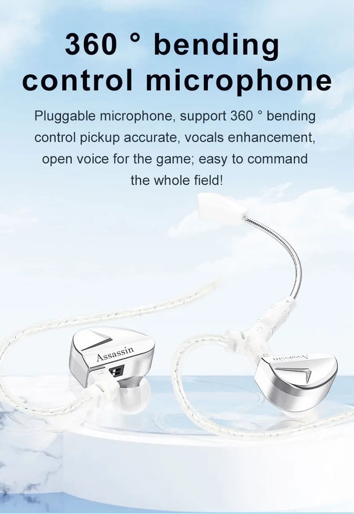 CVJ Assassin Silver in Ear Earphones 1BA+1DD+1Vibrate Game Mode HIFI Microphone Hybrid Tuning Switch Wired Earbuds IEM Headphone