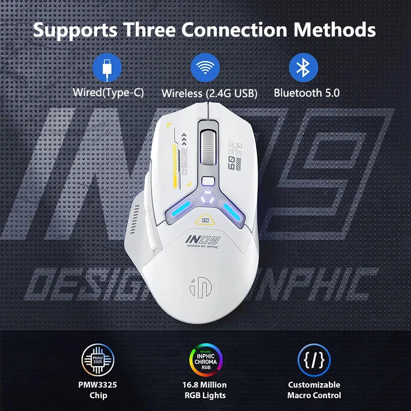 Inphic IN9 Wireless Gaming Mouse Rechargeable PAW3325 Bluetooth Mouse RGB Lighting Effect Desktop Computer Laptop Universal