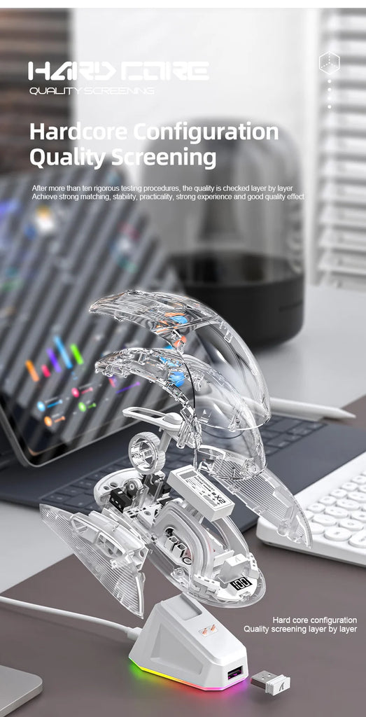 Attack Shark X2 Pro Magnetic Charging  Bluetooth Mouse, Tri-Mode , RGB Lights, Transparent, Battery Indicator, Computer Phone