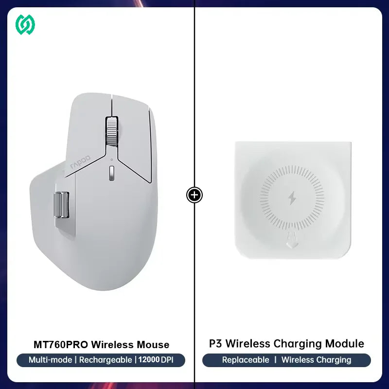 Rapoo MT760PRO Wireless Mouse NearLink + Bluetooth 5.0 Multi-Device 12000 DPI 2K Polling Rate Ergo for Work Gaming Quiet Clicks