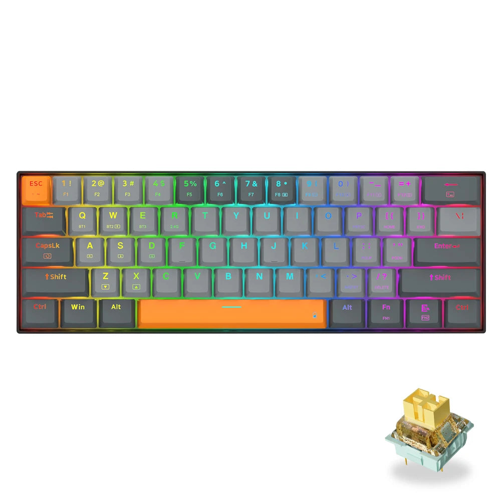 REDRAGON L61 RGB USB Mechanical Gaming Keyboard Support Bluetooth 5.0 wireless 2.4G 1.2X bigger keycap for big hand user Compute
