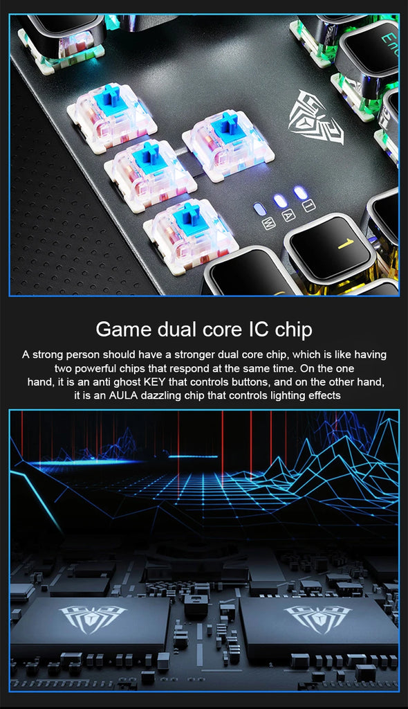 AULA F2088 Mechanical Keyboard Wired Gaming Keyboard Multi-Function Knob 104 Keys Magic Backlit Keyboard Macro Programming Compu