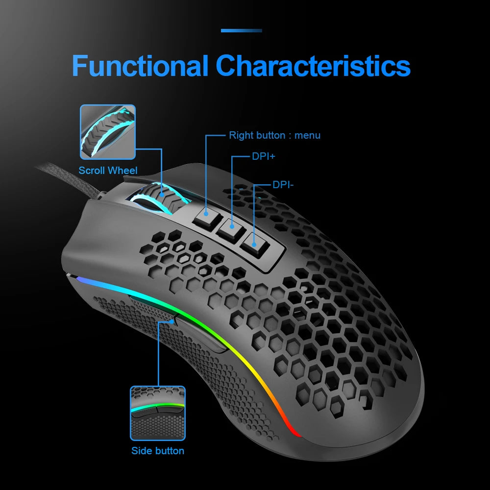 REDRAGON Storm M808 USB Wired RGB Gaming Ultralight Honeycomb Mouse 12400 DPI Programmable Game Mice for Computer PC Laptop