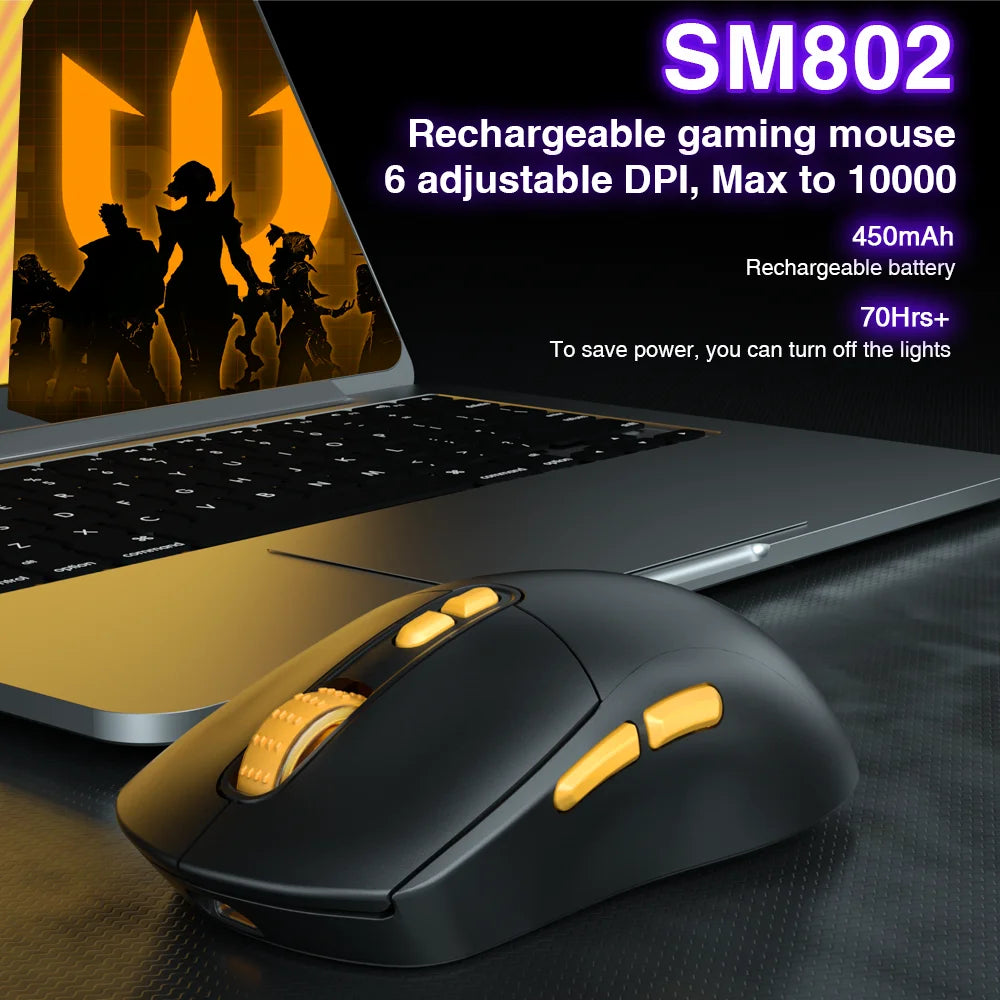 SOLAKAKA SM802 Tri-mode Gaming Mouse Wireless Silent RGB Honeycomb Gaming Mouse Ergonomic 2.4G/BT/Wired E-sports Mice For PC