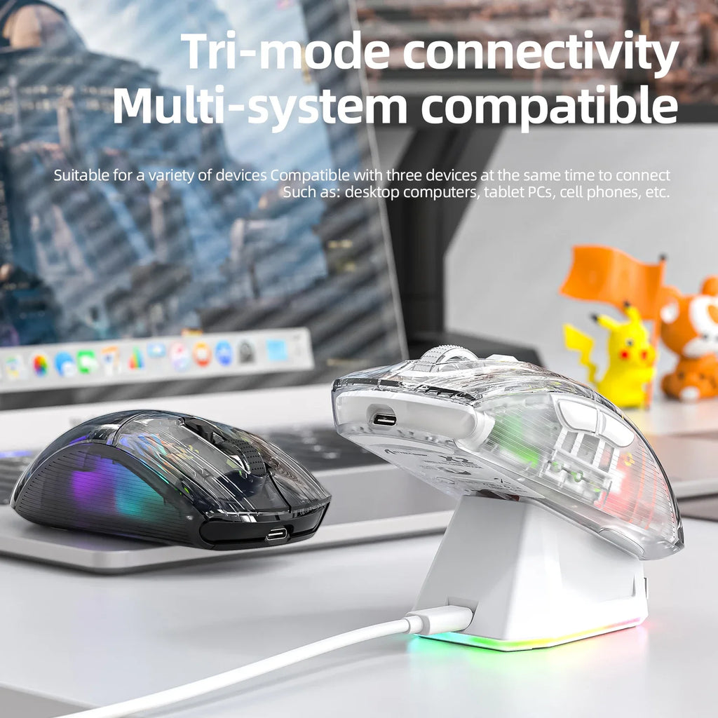 Attack Shark X2 Pro Magnetic Charging  Bluetooth Mouse, Tri-Mode , RGB Lights, Transparent, Battery Indicator, Computer Phone