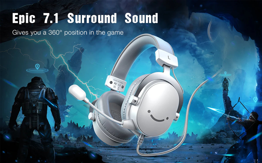 FIFINE USB Gaming Headset with 7.1 Surround Sound/3.5mm Jack/Microphone,Over-Ear Wired Headphone for PC PS4/5 Xbox Ampligame H9W