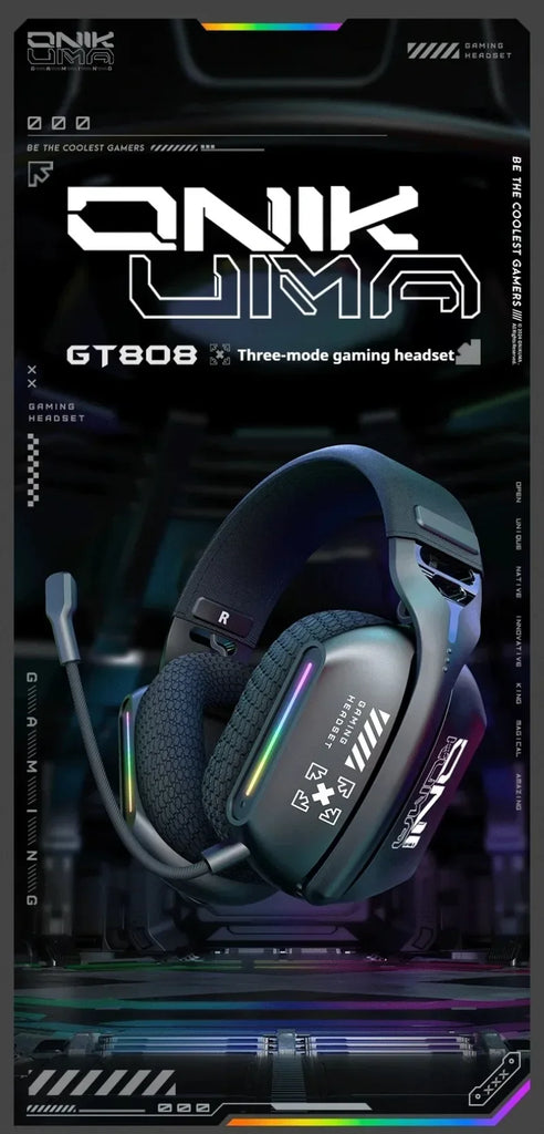 ONIKUMA Wireless Headphones RGB Lighting 2.4G Bluetooth Gaming Headset Active Noise Reduction Ultra Long Life for PC Gamer GT808