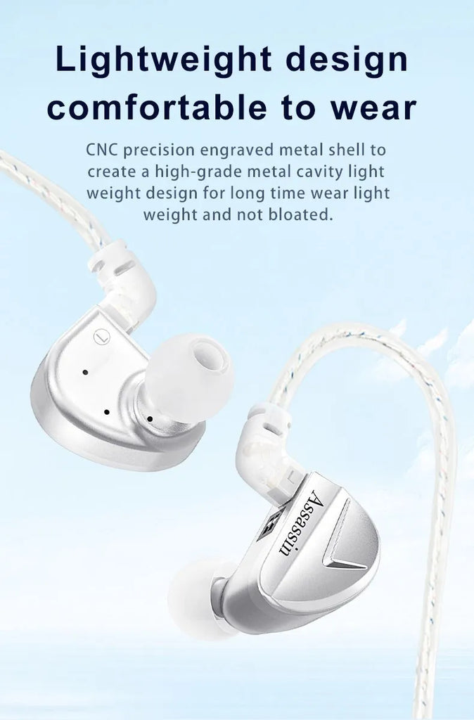 CVJ Assassin Silver in Ear Earphones 1BA+1DD+1Vibrate Game Mode HIFI Microphone Hybrid Tuning Switch Wired Earbuds IEM Headphone