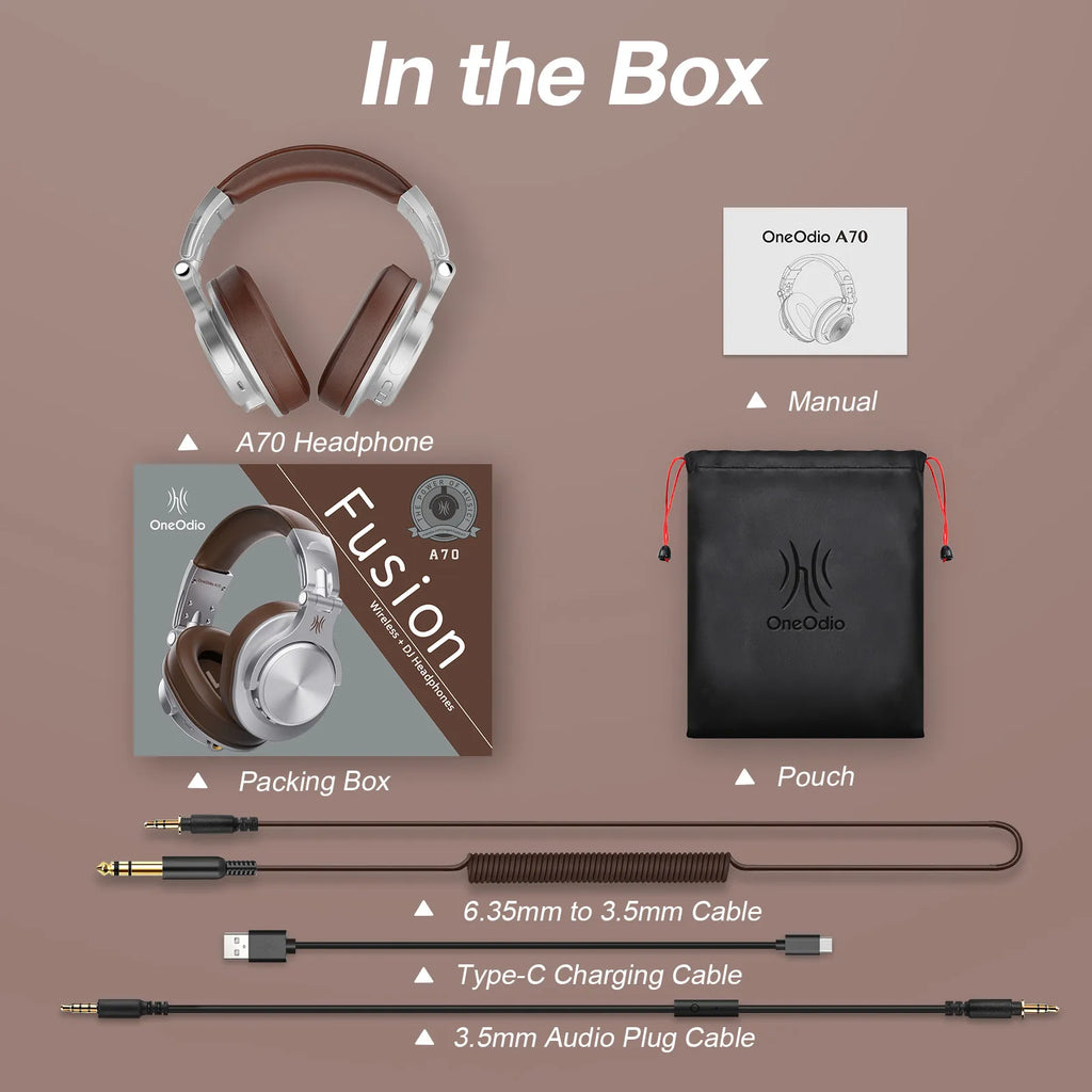 Oneodio Fusion A70 Bluetooth 5.2 Headphones Hi-Res Audio Over Ear Wireless Headset Professional Studio Monitor DJ Headphones 72H