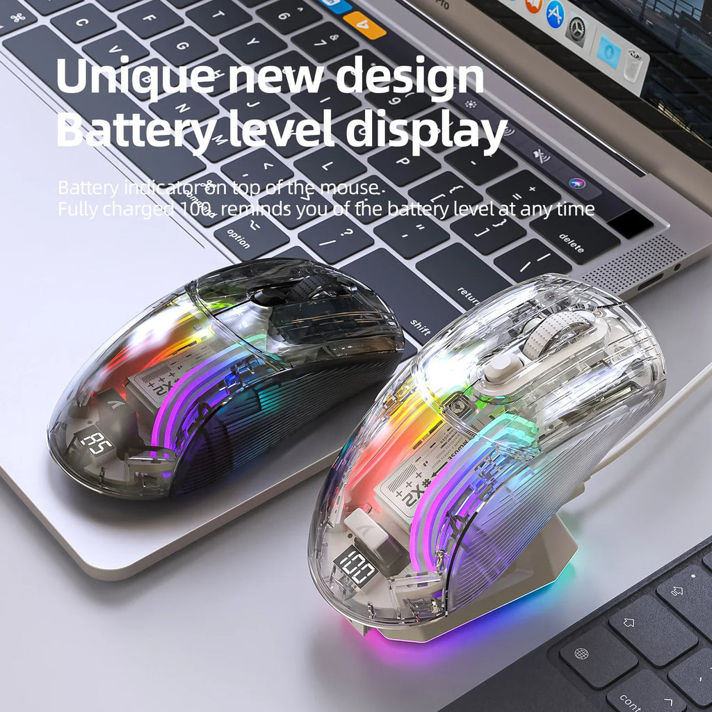 Attack Shark X2 Pro Magnetic Charging  Bluetooth Mouse, Tri-Mode , RGB Lights, Transparent, Battery Indicator, Computer Phone