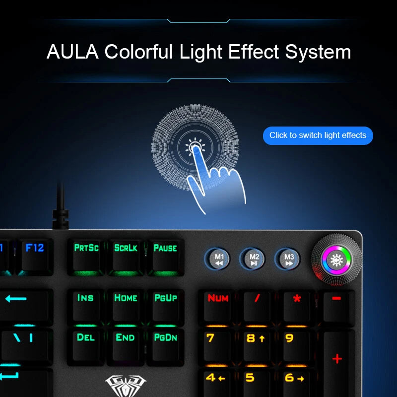 AULA F2088 Mechanical Keyboard Wired Gaming Keyboard Multi-Function Knob 104 Keys Magic Backlit Keyboard Macro Programming Compu