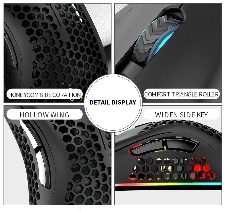 BM600 Rechargeable USB 2.4G Wireless RGB Light Honeycomb Gaming Mouse Desktop PC Computers Notebook Laptop Mice Mause Gamer Cute