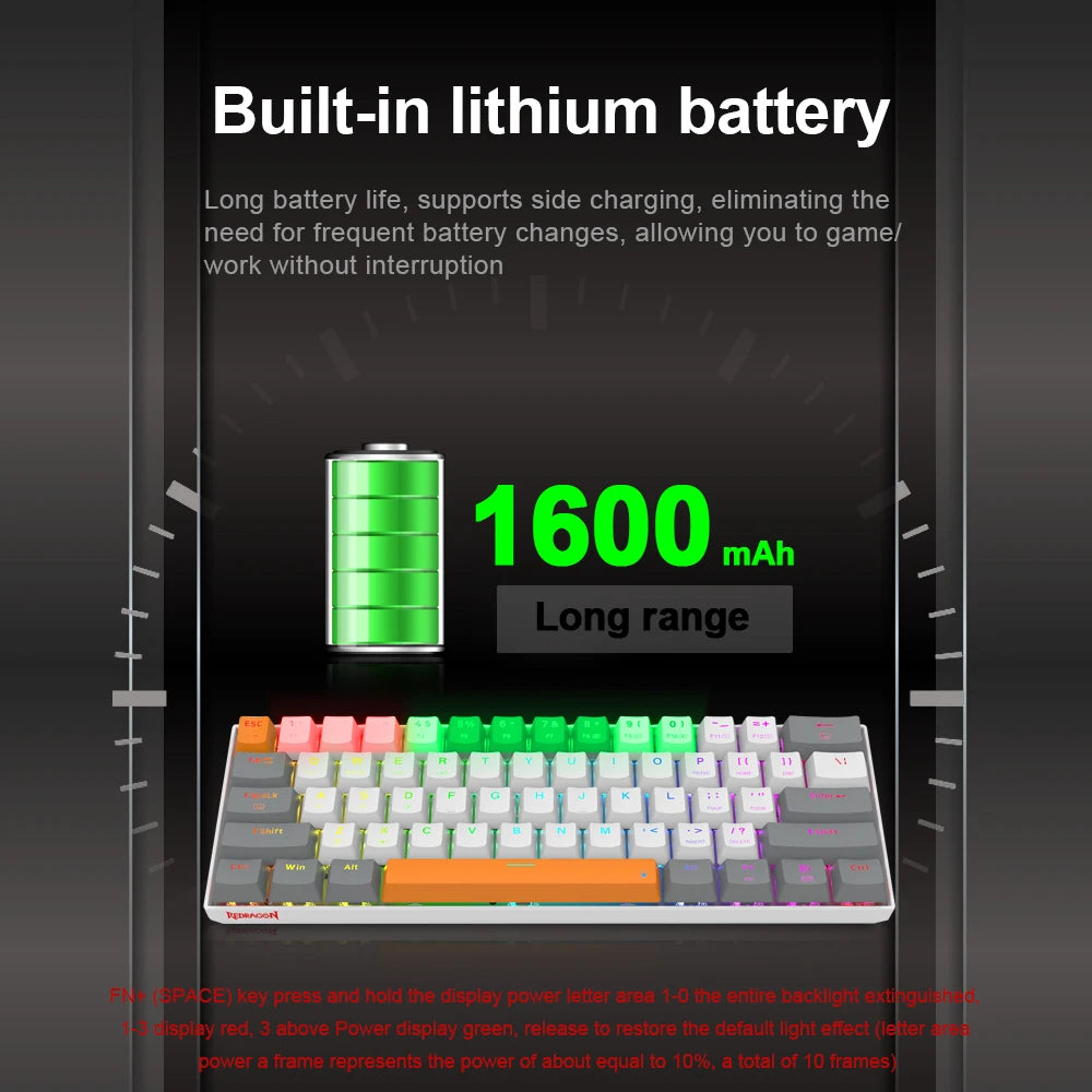 REDRAGON L61 RGB USB Mechanical Gaming Keyboard Support Bluetooth 5.0 wireless 2.4G 1.2X bigger keycap for big hand user Compute