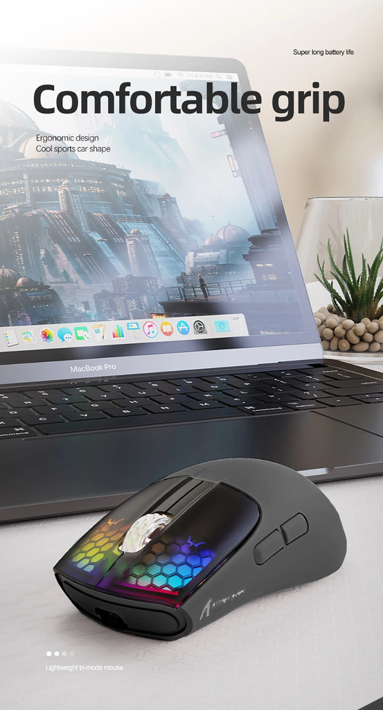 X5 Wireless Gaming Mouse with 3 Modes BT/2.4Ghz/USB-C PAW3212 Optical Sensor,Rechargeable Battery RGB Mice for PC Tablet Desktop