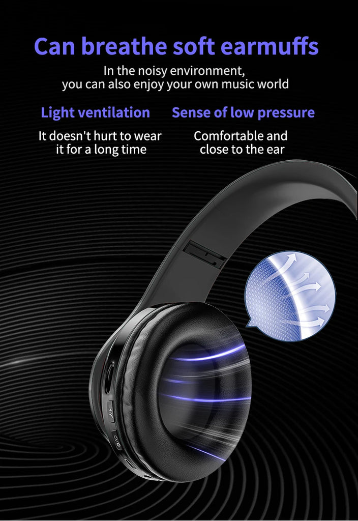 Wireless Bluetooth 5.0 Headphone With Microphone On-Ear Headset Stereo Sound Earphones Sports Gaming Foldable Headphones