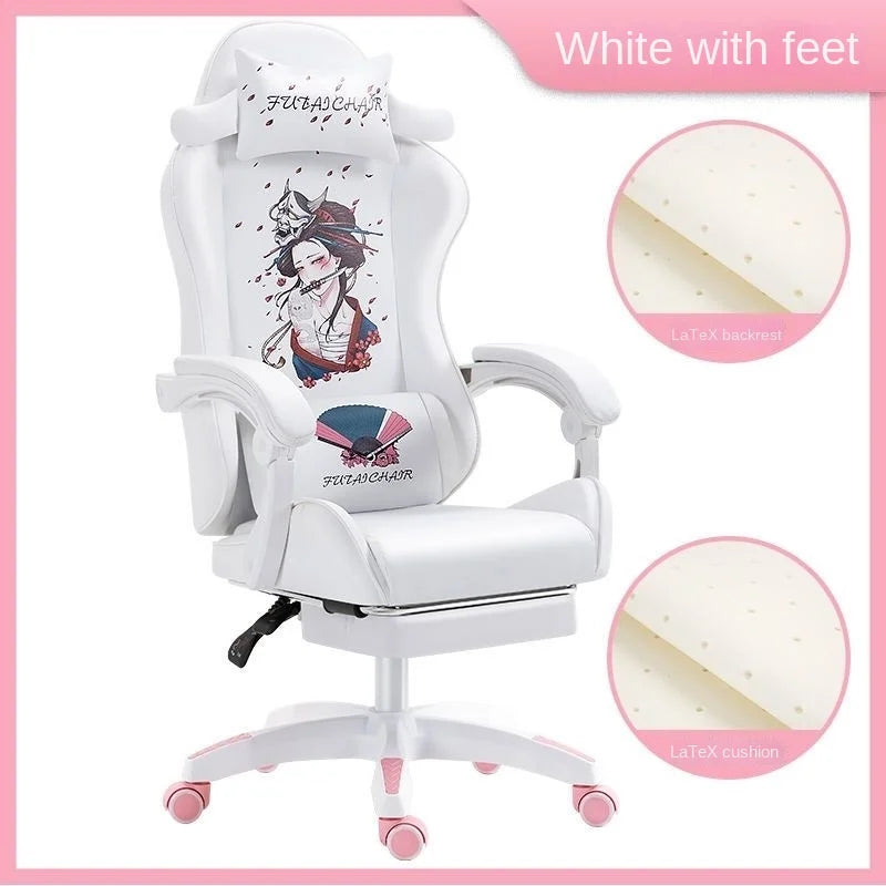 New Style Gaming Chair Cute Pink Girl Computer Office Chair Bedroom Home Office Leisure Lifting and Rotating Reclining Seat