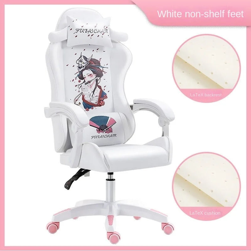 New Style Gaming Chair Cute Pink Girl Computer Office Chair Bedroom Home Office Leisure Lifting and Rotating Reclining Seat