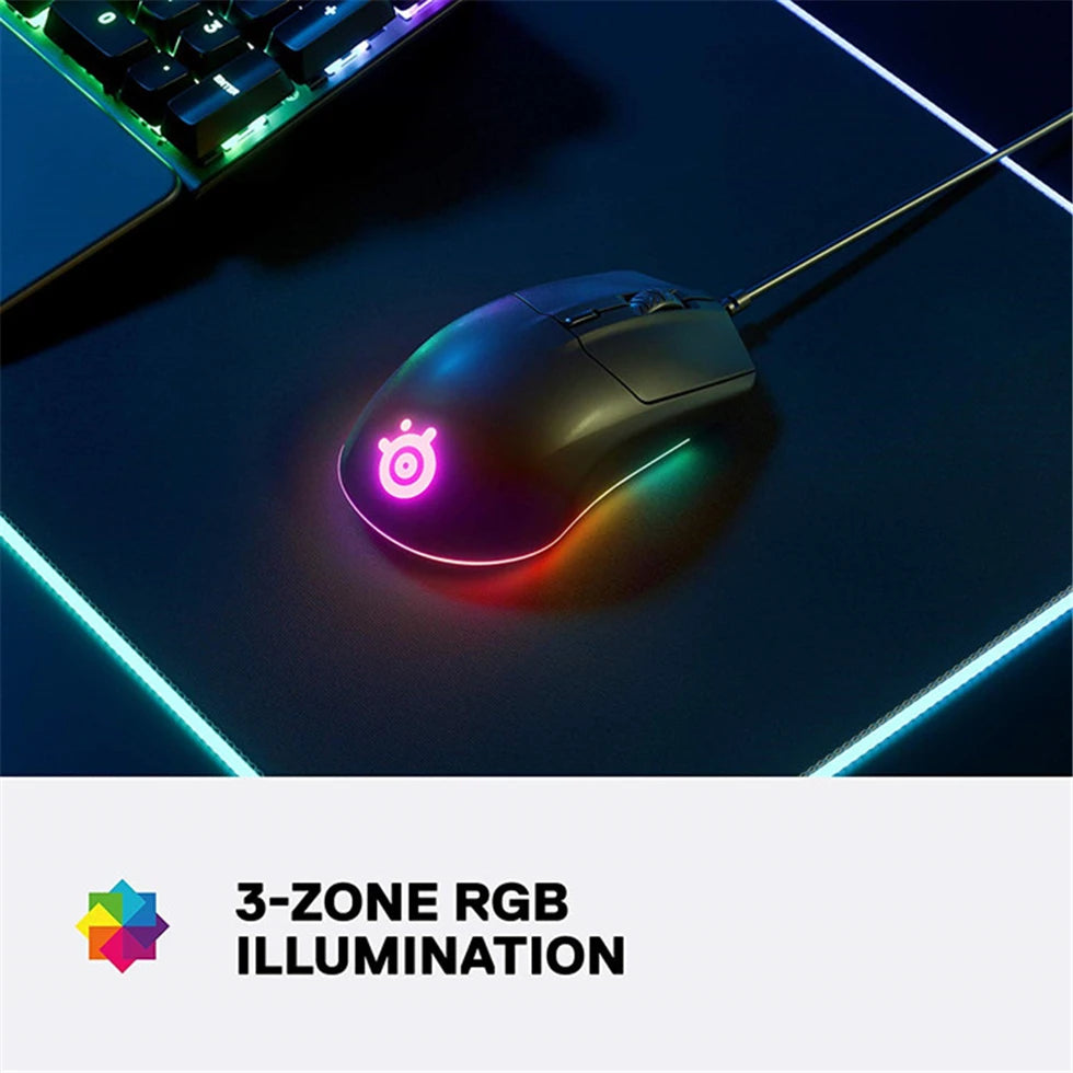 SteelSeries Rival 3 Gaming Mouse - 8,500 CPI TrueMove Core Optical Sensor - 6 Programmable Buttons Brilliant Prism RGB Lighting