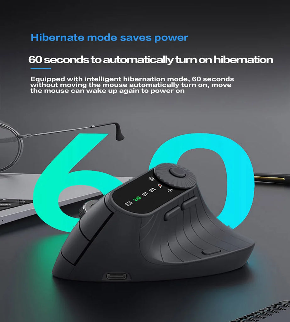 Ergonomic Vertical Wireless Mouse With Function Adjustment Knob Bluetooth 2.4G Dual Mode Wireless Rechargeable Mouse for Desktop