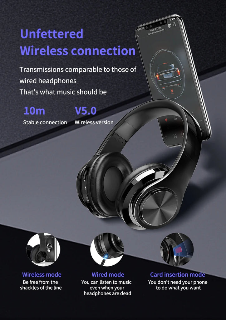 Wireless Bluetooth 5.0 Headphone With Microphone On-Ear Headset Stereo Sound Earphones Sports Gaming Foldable Headphones