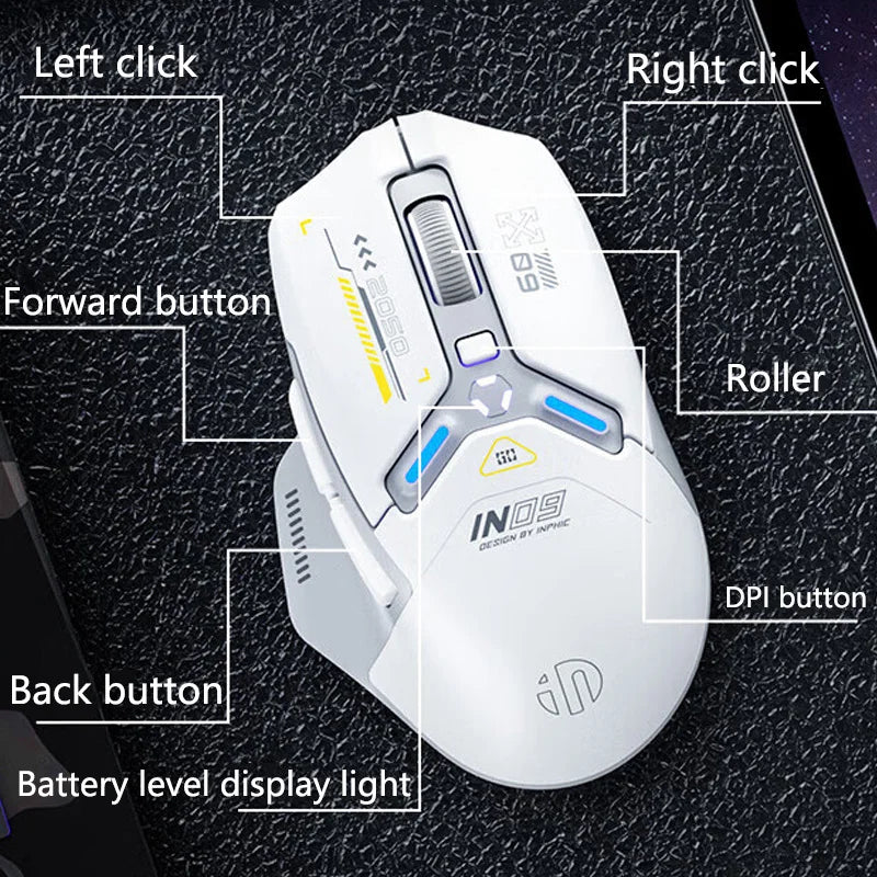 Inphic IN9 Wireless Gaming Mouse Rechargeable PAW3325 Bluetooth Mouse RGB Lighting Effect Desktop Computer Laptop Universal