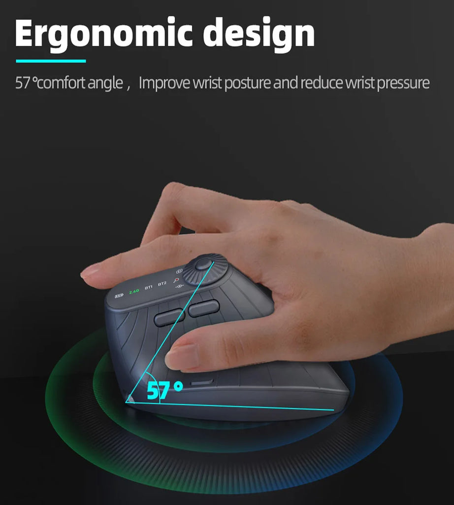 Ergonomic Vertical Wireless Mouse With Function Adjustment Knob Bluetooth 2.4G Dual Mode Wireless Rechargeable Mouse for Desktop