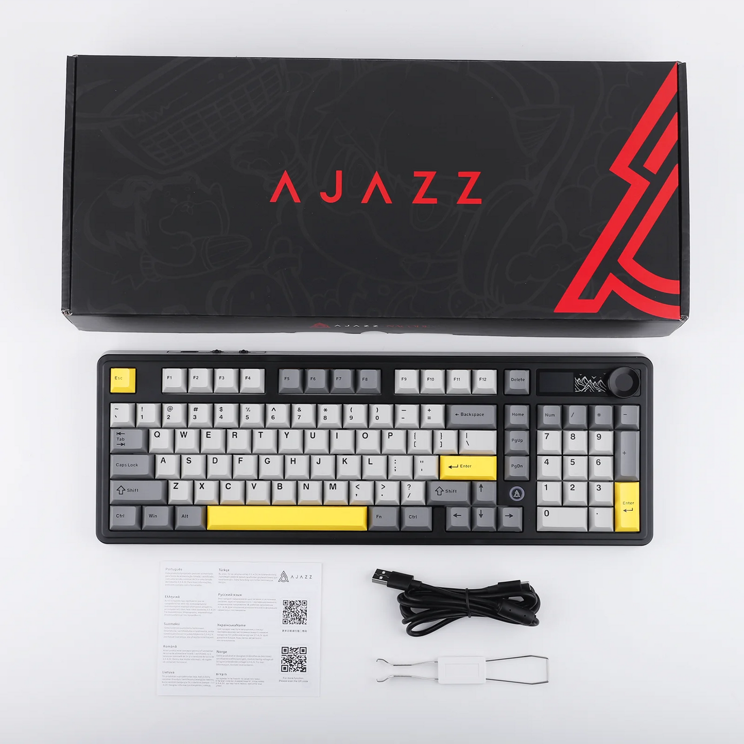 AJAZZ AK980 V2 98% Hot-Swap Gasket Structure USB Wired/BT5.1/2.4G Wireless Mechanical Keyboard with 1.14 inch TFT Color Screen