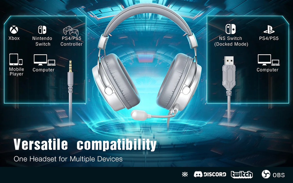 FIFINE USB Gaming Headset with 7.1 Surround Sound/3.5mm Jack/Microphone,Over-Ear Wired Headphone for PC PS4/5 Xbox Ampligame H9W