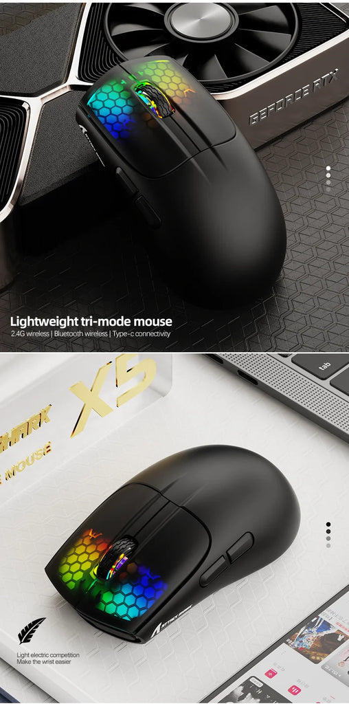 Attack Shark X5 Wireless Mouse Bluetooth Tri-Mode PAW3212 Sensor 4000DPI Optical RGB Mouse for PC Laptop Office Gaming