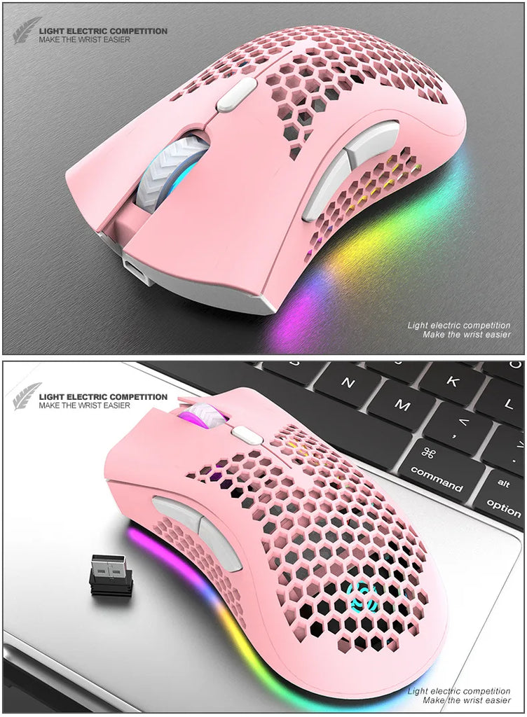 BM600 Rechargeable USB 2.4G Wireless RGB Light Honeycomb Gaming Mouse Desktop PC Computers Notebook Laptop Mice Mause Gamer Cute